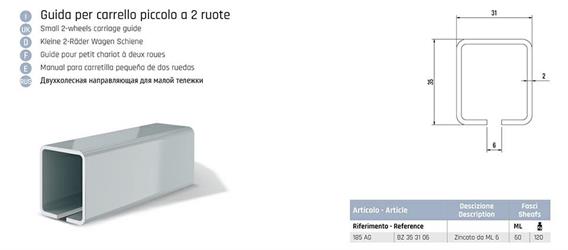 GUIDA ZINCATA ROLLING CENTER  35X31X2 MT.6  ART.185 AG*