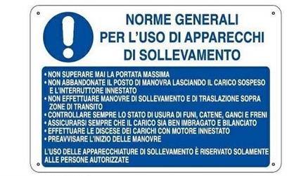 CARTELLO NORME APPARECCHI SOLLEVAMENTO ALL. 30X20CM U1900060